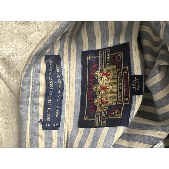 Vintage Ralph Lauren Chaps cotton/linen striped button-down shirt Size 16 1/2 - Picture 8 of 8
